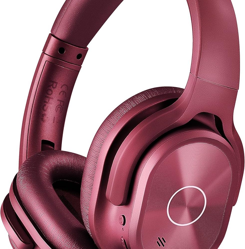 ZIHNIC Active Noise Cancelling Headphones, 40H Playtime Wireless Bluetooth Headset with Deep Bass Hi-Fi Stereo Sound,Comfortable Earpads for Travel/Home/Office (Red)