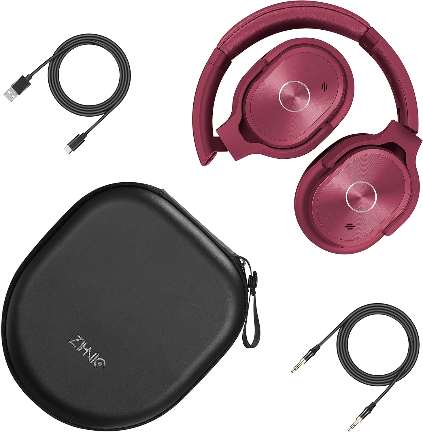 ZIHNIC Active Noise Cancelling Headphones, 40H Playtime Wireless Bluetooth Headset with Deep Bass Hi-Fi Stereo Sound,Comfortable Earpads for Travel/Home/Office (Red) - Image 6